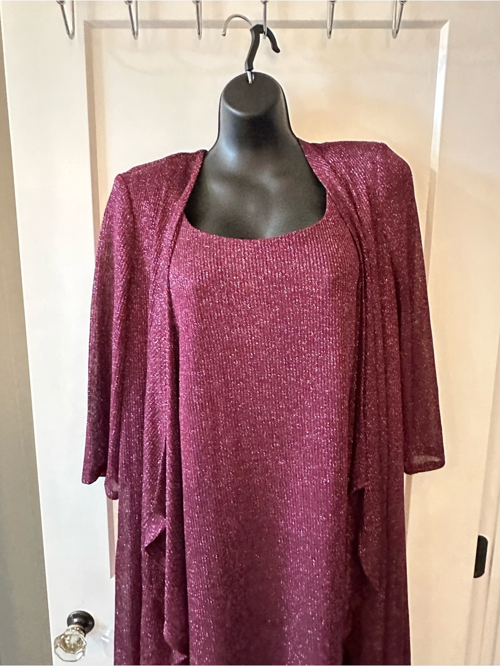 R&M Richards 18 W Sparkle Knit Dress & Cardigan Set - Plum